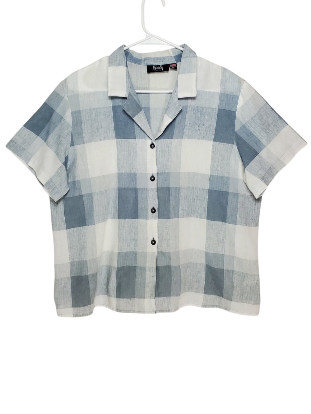 🟢2637 * Tapestry Petite Vintage Plaid Button Up Shirt Blue White Size PXL